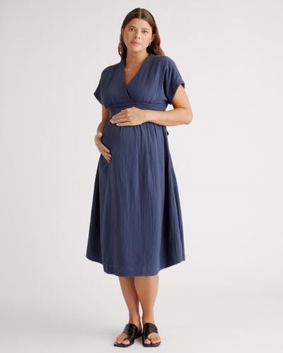 Quince Gauze Maternity Midi Dress, Organic Cotton - Blue