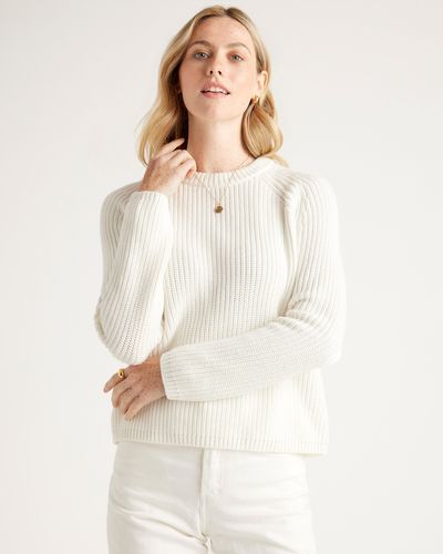 Quince Fisherman Crew Sweater, Organic Cotton - White
