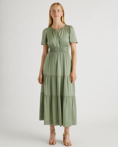 Quince Washable Stretch Silk Tiered Maxi Dress - Green