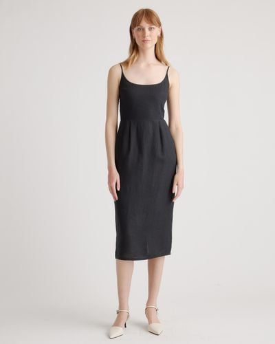Quince 100% European Linen Scoop Neck Midi Dress - Black