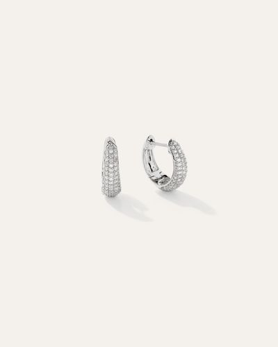 Quince 14K Pave Diamond Teardrop Huggie Hoop Earrings - Natural