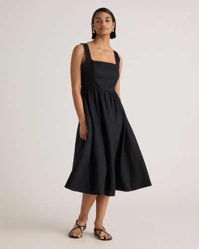 Quince 100% European Linen Fit & Flare Midi Dress - Black