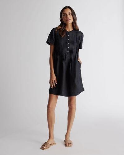 Quince 100% European Linen Short Sleeve Swing Dress - Black