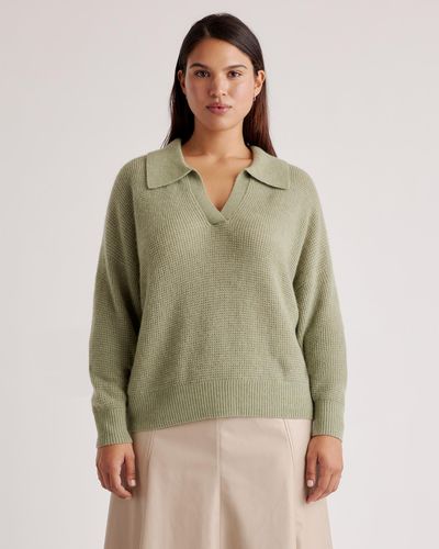 Quince Baby Alpaca-Wool Waffle Stitch Polo Sweater - Green