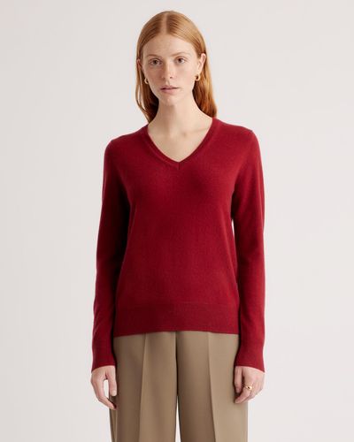 Quince Mongolian Cashmere V-Neck Sweater - Red