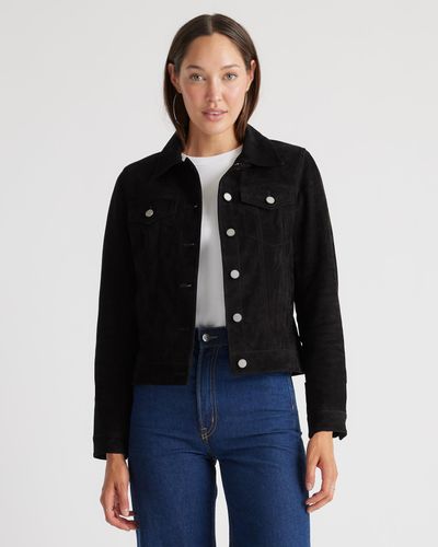 Quince 100% Suede Trucker Jacket, Suede Leather - Black