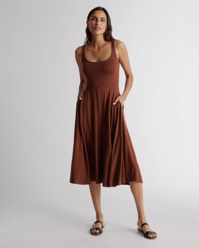 Quince Tencel Jersey Fit & Flare Dress - Brown