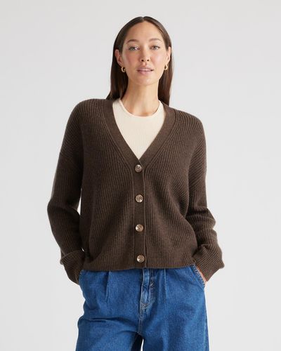 Quince Mongolian Cashmere Fisherman Cropped Cardigan Sweater - Brown