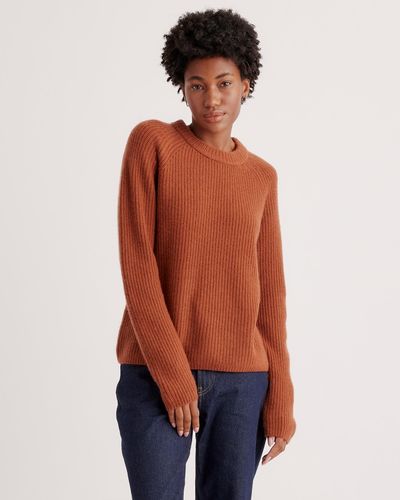 Quince Mongolian Cashmere Fisherman Crewneck Knit Sweater - Orange