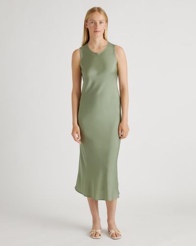 Quince Washable Stretch Silk Tank Top Midi Dress - Green