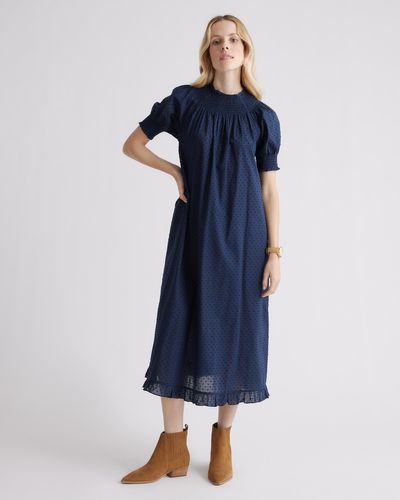 Quince Swiss Dot Midi Dress, Cotton - Blue