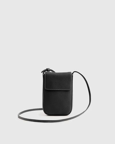 Quince Italian Leather Flap Phone Crossbody - Black