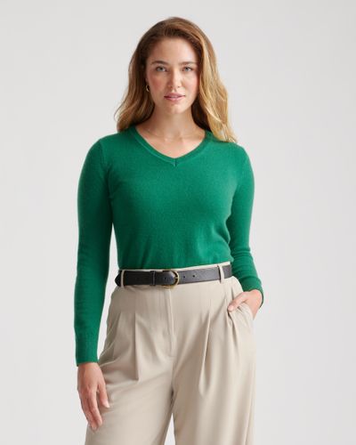 Quince Mongolian Cashmere V-Neck Sweater - Green