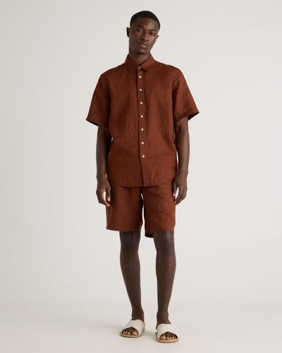 Quince 100% European Linen Short Sleeve Shirt - Brown