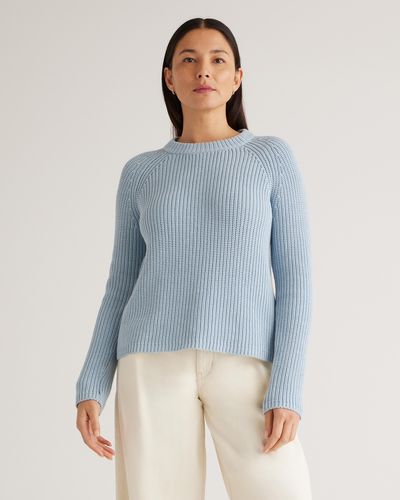 Quince Fisherman Crew Sweater, Organic Cotton - Blue