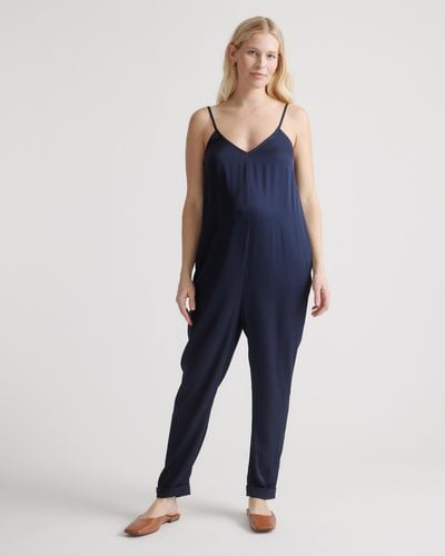Quince Washable Stretch Silk Maternity Jumpsuit - Blue