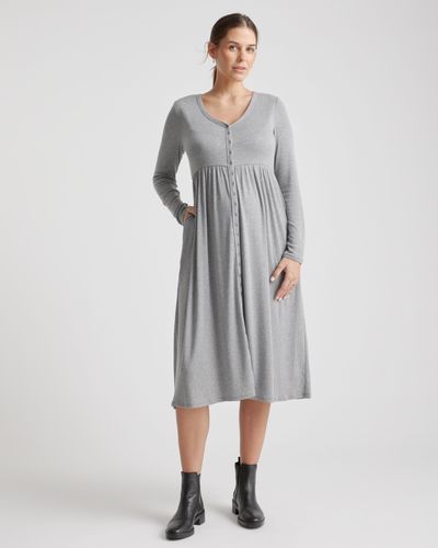Quince Tencel Rib Maternity & Nursing Button Front Dress - Gray
