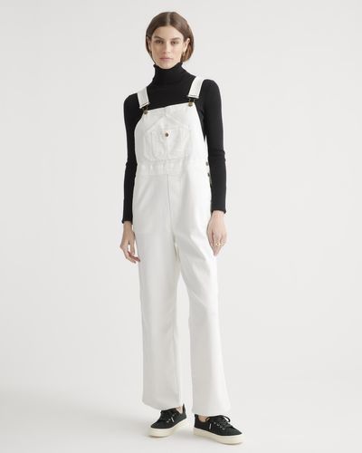 Quince Organic Stretch Cotton Twill Relaxed Overalls, Organic Cotton - White