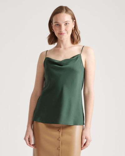 Quince Washable Stretch Silk Cowl Neck Cami - Green