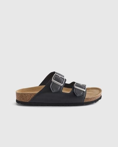 Quince Nappa Leather Double Buckle Slide - Black