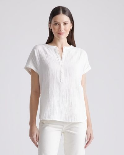 Quince Gauze Roll Sleeve Shirt, Organic Cotton - White