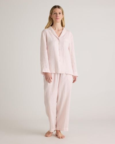 Quince 100% European Linen Long Sleeve Pajama Set With Piping - Pink