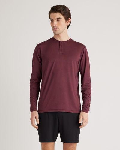 Quince Flowknit Breeze Performance Long Sleeve Henley Tee, 100% Polyester - Purple
