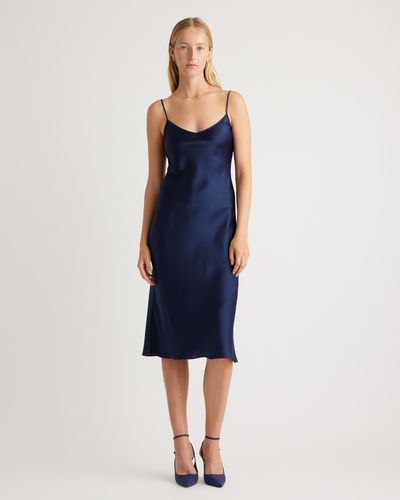 Quince 100% Washable Silk Slip Dress - Blue