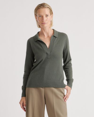 Quince Mongolian Cashmere Polo Sweater - Gray