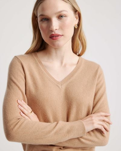 Quince Mongolian Cashmere V-Neck Sweater - Natural