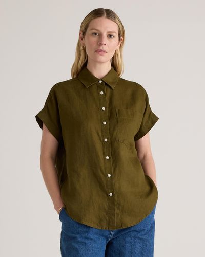 Quince 100% European Linen Camp Shirt - Green