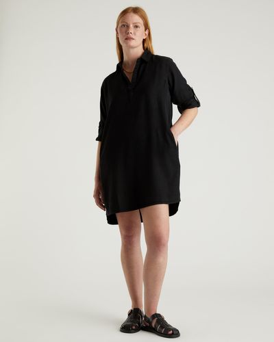Quince Vintage Wash Tencel Roll Sleeve Tunic Dress - Black