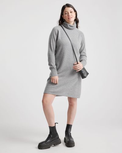 Quince Mongolian Cashmere Turtleneck Sweater Dress - Gray