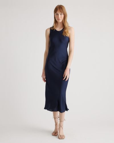 Quince Washable Stretch Silk Tank Top Midi Dress - Blue