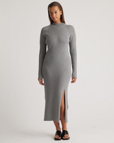 Quince Eco-Knit Ribbed Mock Neck Sweater Dress, Viscose - Gray