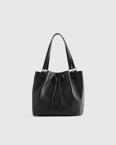 Quince Italian Leather Triple Compartment Bucket Bag - Black