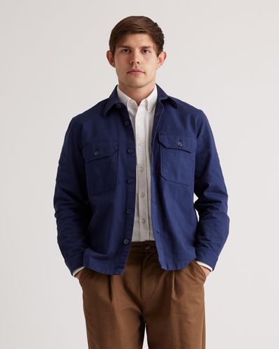 Quince Double-Brushed Stretch Overshirt Jacket, Organic Cotton - Blue