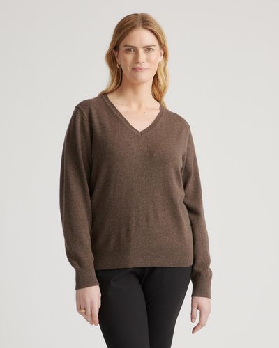 Quince Mongolian Cashmere V-Neck Sweater - Brown