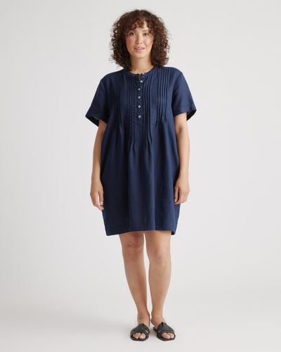 Quince 100% European Linen Short Sleeve Swing Dress - Blue