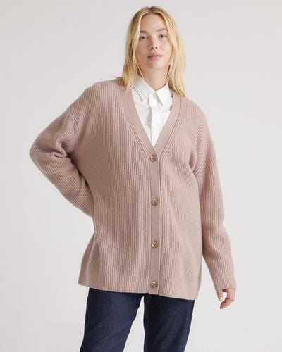 Quince Mongolian Cashmere Oversized Boyfriend Cardigan Sweater - Natural