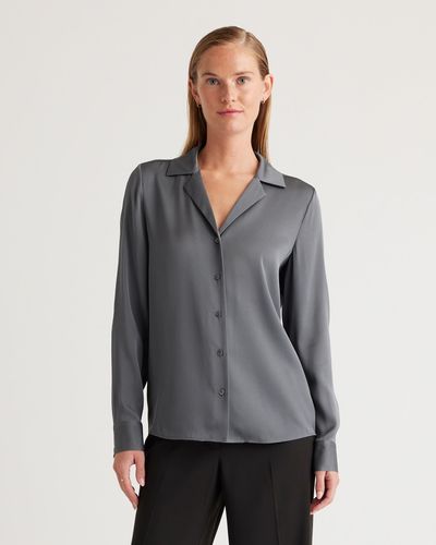 Quince Washable Stretch Silk Notch Collar Blouse - Gray