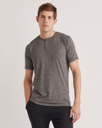 Quince Flowknit Breeze Performance Henley Tee, 100% Polyester - Gray