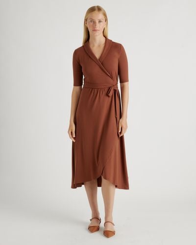 Quince Tencel Jersey Midi Wrap Dress - Brown