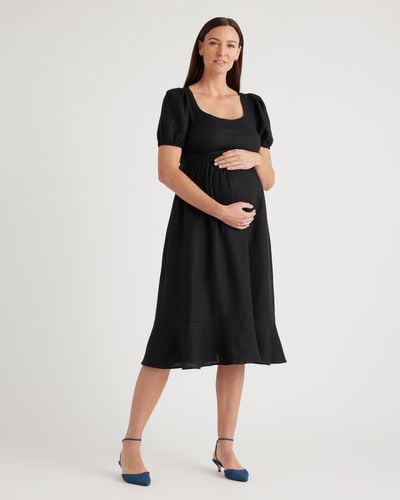 Quince 100% European Linen Maternity Midi Dress, Tencel - Black