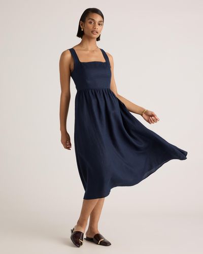 Quince 100% European Linen Fit & Flare Midi Dress - Blue