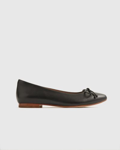 Quince Italian Leather Pointed Bow Flat - Black