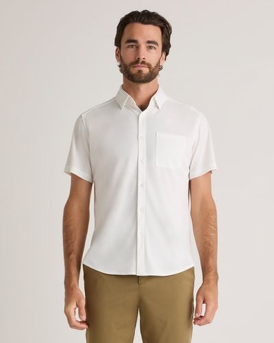 Quince Commuter Stretch Pique Short Sleeve Button Down, 100% Polyester - White