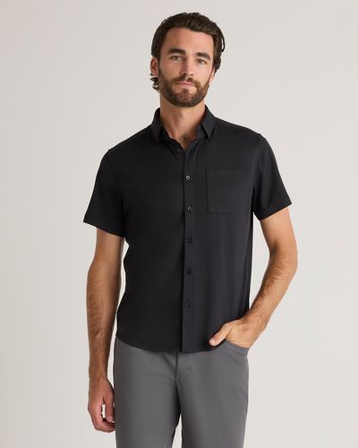 Quince Commuter Stretch Pique Short Sleeve Button Down, 100% Polyester - Black