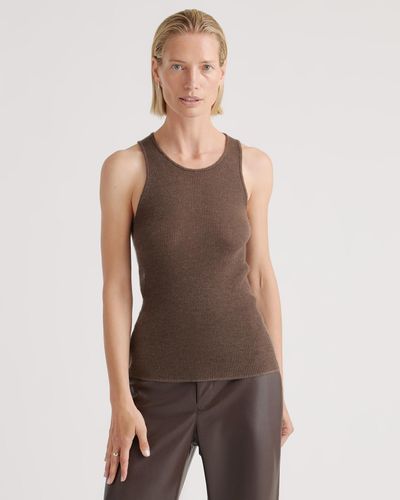 Quince Featherweight Cashmere Ribbed Tank Top - Brown