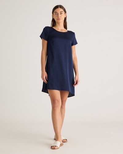 Quince 100% Washable Silk Stretch T-Shirt Dress - Blue